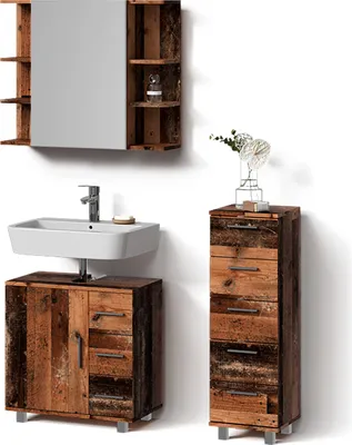 Immagine prodotto di Set di mobili da bagno Livinity Eisak Rovere rustico 3 parti, con mobile midi, Model 52812