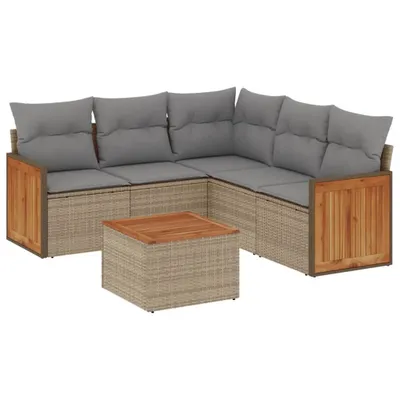 Immagine prodotto di vidaXL Set di divani da giardino 6 pezzi con cuscini Beige poly rattan