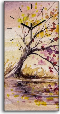 Produktbild von Küchenuhr Bürouhr Leinwand Uhr Geräuschlos 30x60 Herbst Baum am Wind Aquarell - schwarze Hände