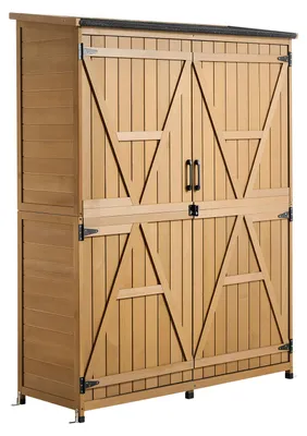 Produktbild von VEVOR Gartenschrank Holz, Geräteschrank mit Abschließbaren Türen & Schrägdach, Gerätehaus inkl. Regalböden & Boden, Geräteschuppen, Werkzeugschrank für Terrasse, Garten, Rasen, 121x43x162,5 cm