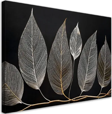 Produktbild von Leinwandbild Minimalismus Blätter Zweig Glamour Silber 90x60 Feeby Silber bild für die wand bereit zum aufhängen