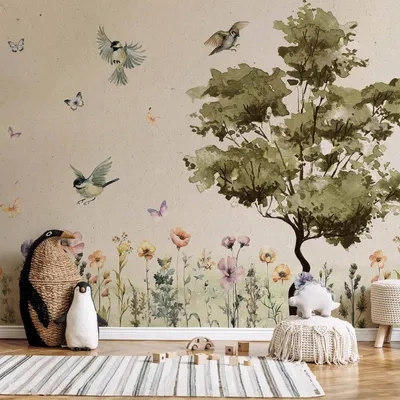 Produktbild von Vlies Fototapete - Spring Meadow - a Clearing With Flowers Painted in Watercolours 150x105 cm Für Kinder e-C-10082-a-a