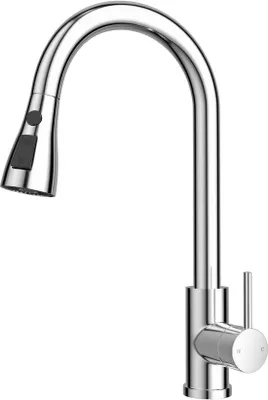 Obrázek produktu pro Kuchyňská baterie Unyqoos® z nerezové oceli, výsuvná sprchová hlavice 45 cm, 3 režimy (sprcha/aeroátor/silný proud), otočná o 360°, jednopáková, kartuše bez kapání