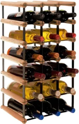 Produktbild von Modulares Weinregal VINOTECA MOD METAL | HxBxT 62,5x32,5x24,5cm | 3x6 Flaschen | Massives Kiefernholz | Braun geölt