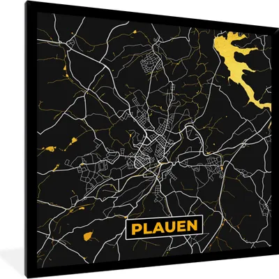 Produktbild von MuchoWow® Gerahmtes Poster Deutschland - Schwarz und Gold - Plauen - Stadtplan - Karte 40x40 cm - Poster mit Schwarzem Bilderrahmen Wandposter Rahmen Foto Bilder - Mit Rahmen - Wanddekoration Schlafzimmer