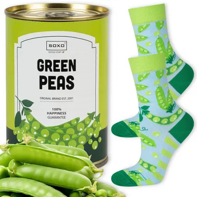 Produktbild von Socken in Dose - Ideal für ein Geschenk - Erbsen in Dose Motiv von SOXO - Damen - Baumwolle - Lustige und bunte - Größe: 35-40