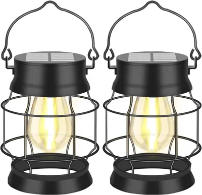 Solar-Hängelaterne 2er-Pack, schwarz, wasserdicht, LED, warmweiß