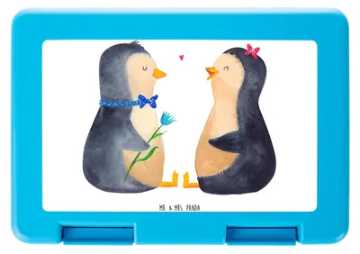 Produktbild von Mr. & Mrs. Panda Bentobox Pinguin Pärchen - Weiß - Geschenk, Brotbehälter, Vorratsdose, Lunchbox, Liebe, Bento Box, Hochzeitstag, Verknallt, Frischhaltedose, Pinguine