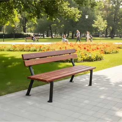 Image de REKORD Banc de jardin Gladiator, 170x59x76 cm. Banc de parc en bois et acier galvanisé, résistant aux intempéries, avec dossier en palissandre