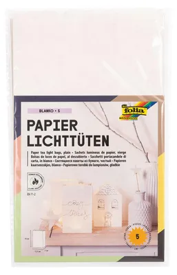 Papierlichtzakjes, 5 Stück, 19 x 11,5 x 7 cm, schwer entflammbar, weiß