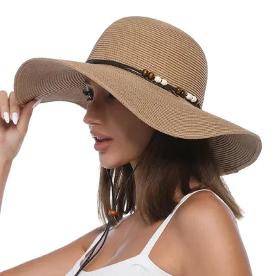 Immagine prodotto di Cappello da donna in paglia, tesa larga, protezione UV UPF 50+, pieghevole, color kaki, taglia M