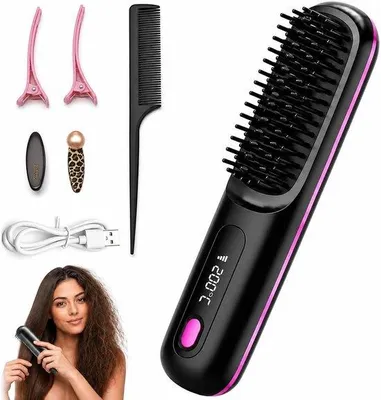 Produktbild von Kabelloser Stylingbürste – Schwarz – Keramikbürste für kurze Haare – Für den Einsatz zu Hause und unterwegs