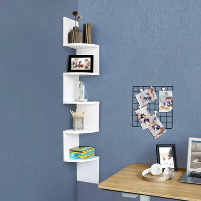 Produktbild von PromoHome® Bücherregal – 5 Ebenen, 127,5 cm hoch, Eckregal mit Zickzack-Design, Wolkenweiß, Standregal