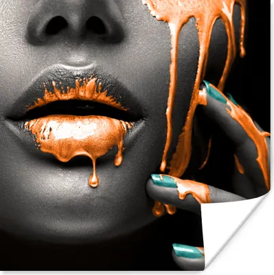 Produktbild von MuchoWow® Poster Lippen - Orange - Schwarz 50x50 cm - Wohnzimmerdekoration