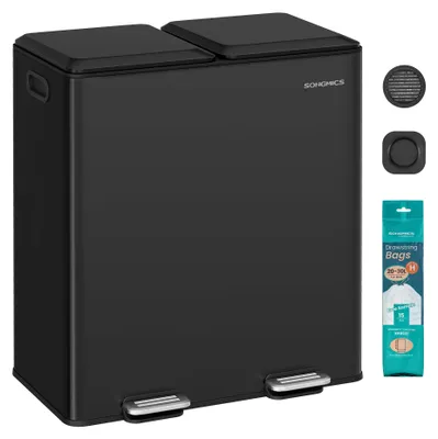 Obrázok produktu pre SONGMICS, kôš na odpad do kuchyne, 2 x 30 litrov, 2 priehradky, systém na triedenie odpadu, oceľ