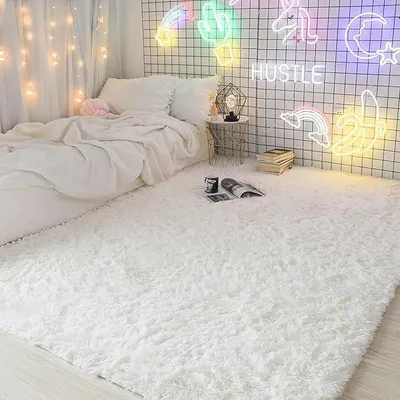 Produktbild von Silecomplaza Weicher Und Flauschiger Teppich 110 x 250 cm Waschbar Flauschig Weich rutschfest Moderne Deko Shaggy Flauschiger Teppich Teppiche für Wohnzimmer für Wohnzimmer, Schlafzimmer, Weiß