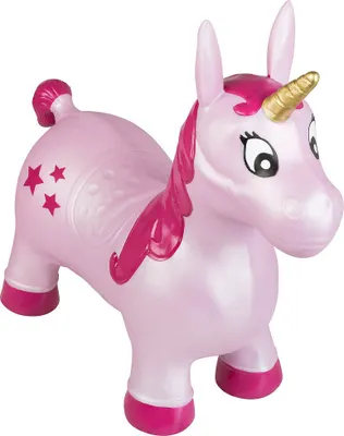 Produktbild von Idena Hüpfpferd Einhorn pink mit Sternen - Größe: 59 x 23 x 53 cm - Sitzhöhe: 23 cm - inklusive Luftpumpe