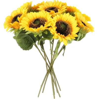 Künstliche Sonnenblumen, 6 Stück, 60 cm, Seidenblumen mit Stiel