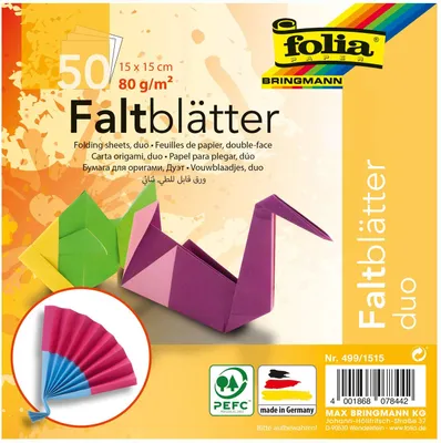 Produktbild von Folia Paper - Faltenblätter Folia 80gr 15x15cm 50vvvel 2Z 10 Duo KL | 50 Blätter