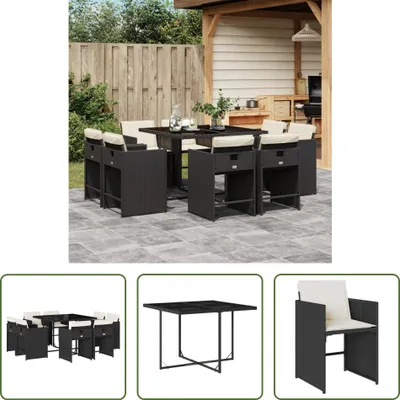 Produktbild von The Living Store 9-tlg. Garten-Essgruppe mit Kissen Schwarz Poly Rattan