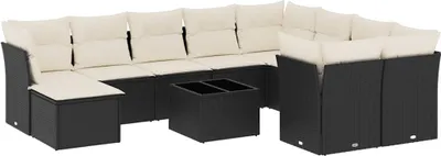 Produktbild von vidaXL 11-tlg. Garten-Sofagarnitur mit Kissen Schwarz Poly Rattan