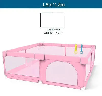 Zdjęcie produktu dla Barierka dla dzieci i niemowląt - Barierka dla niemowląt - Bardzo duża - 150 x 180 cm - Miękka, oddychająca siatka - Do użytku wewnątrz i na zewnątrz - Metalowa - Różowa
