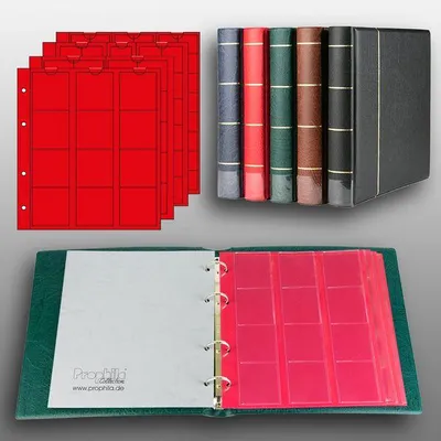 Produktbild von Prophila Collection Münz-Album mit 4 Hüllen (rote Zwischenblätter) für 110 Münzen grün