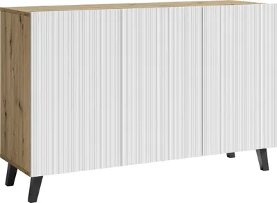 Immagine prodotto di Cassettiera Phuket 120x39x76cm Colore 3 ante selezionabile, rovere Artisan / bianco scanalato