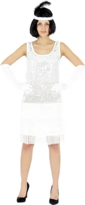 Produktbild von 20er Jahre Damen Kleid Charleston Kostüm Mafia 20s Flapper weiß, Größe:XXL