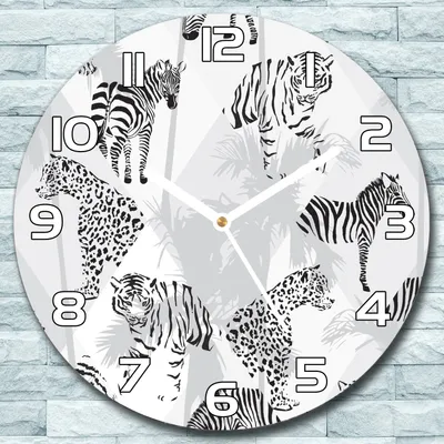 Produktbild von Wanduhr aus Glas Rund fi 30 Exotische Tiere Quarz Deko Wohnzimmer Büro