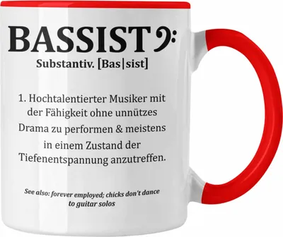 Produktbild von Trendation - Bassist Tasse Geschenk Bass-Spieler Geschenkidee Kaffee-Becher Bassist Definition (Rot)