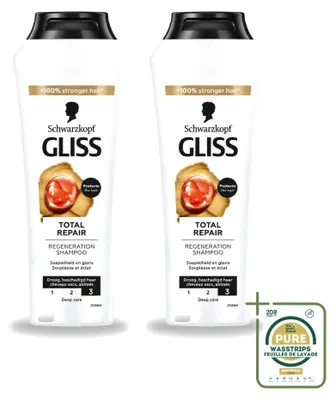 Productafbeelding van 2 x Schwarzkopf Gliss Total Repair Shampoo voor intensieve haarreparatie, 250 ml - Voorraadverpakking - 2 stuks