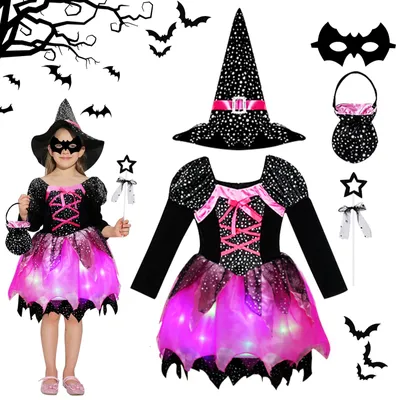 Hexenkostüm für Kinder mit Hexenhut, für Halloween und Karneval