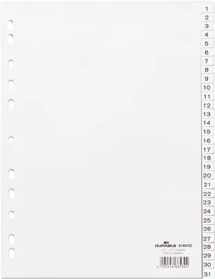 Produktbild von Register A4 1-31 PP weiß Packung mit 10 Stück