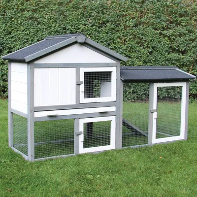 Produktbild von Kaninchenstall, Hasenstall, Hasenvilla, Kleintierstall Klopfer grau/weiß