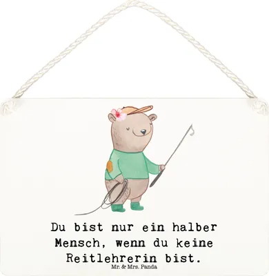 Produktbild von Mr. & Mrs. Panda Schild Reitlehrerin Herz DIN A6 - Weiß - Geschenk, wandtafel, kleine aufmerksamkeit, Wandschild, Wandbild Holz, Türschild