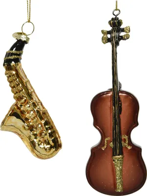Produktbild von Christbaumschmuck Glas Geige / Saxophon 12cm braun / gold, 2er Set