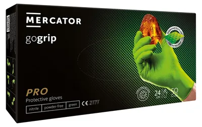 Immagine prodotto di Set-kit guanti monouso in nitrile, extra resistenti, no polvere, no lattice, per meccanici, tatuatori, ristorazione, da lavoro professionali, verdi taglia L, Premium Mercator GoGrip Pro 3D, 50 pezzi