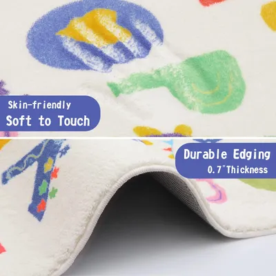 Image de Tapis de jeu pour enfants, 100 x 150 cm, avec lettres et chiffres, multicolore, antidérapant, idéal pour les chambres d'enfants