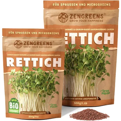 Produktbild von ZenGreens® Bio Daikon-Rettich Keimsaat 200 g – Sprossensamen für Microgreens