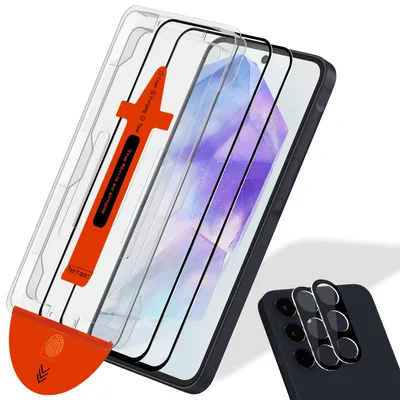 Zdjęcie produktu dla 2-pak Samsung A55 Szkło ochronne na ekran & 2-pak ochrona obiektywu - Szkło hartowane | [Automatyczna instalacja] - Bez bąbelków