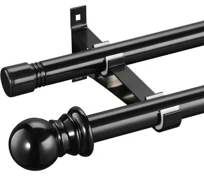 Obrázok produktu pre Dvojitá čierna závesová tyč, výsuvná, dĺžka 76-332 cm