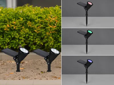 Produktbild von 2er Set RGB Solar Gartenstrahler mit Erdspieß für Baumbeleuchtung, H: 36cm