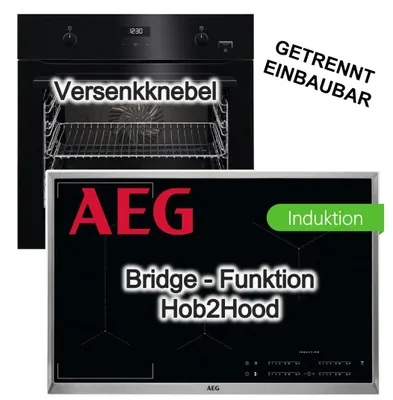 Produktbild von AEG Herdset Einbaubackofen SteamBake + Induktionskochfeld 80cm Bridge Hob2Hood PowerBoost