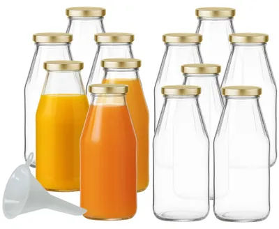 Productafbeelding van 12 x glazen fles 500 ml met schroefdop goud incl. trechter