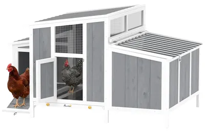 Productafbeelding van PawHut Kippenhuis, houten kippenstal met afsluitbare deur, broedbox, grijs