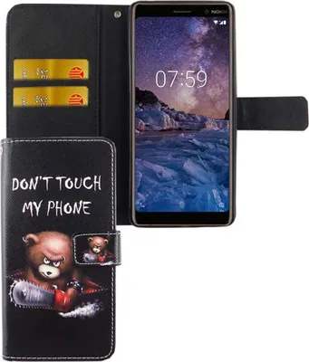 Produktbild von Handyhülle Tasche für Case Handy Nokia 7 Plus Schriftzug Bär mit Kettensäge