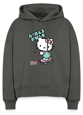 Produktbild von Spreadshirt Hello Kitty Auf Skateboard Girls Rule Frauen Boxy Organic Hoodie, S, Anthrazit