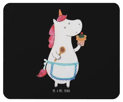 Produktbild von Mr. & Mrs. Panda Mouse Pad Einhorn Küche - Schwarz - Geschenk, Torte, mauspad laptop, Einhörner, pc mausunterlage, Koch, Kuchen, Unicorn, Motivation, Mousepad