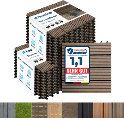 Produktbild von WPC Klickfliesen Terrassenfliesen Royal Dunkelbraun 30x30 cm 22 Stück (2 m²)